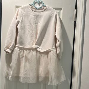 Girl’s Cream Long Sleeve Dress with Tulle Skirt